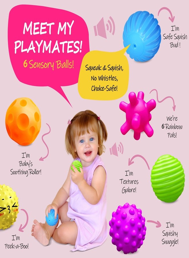 ROHSCE Baby Textured Multi Sensory Toys Massage Ball Gift Set BPA Free for Toddlers 1-3 Soft Balls Montessori Infant Baby Toys 6 to 12 Months 6 Pack - Image 2