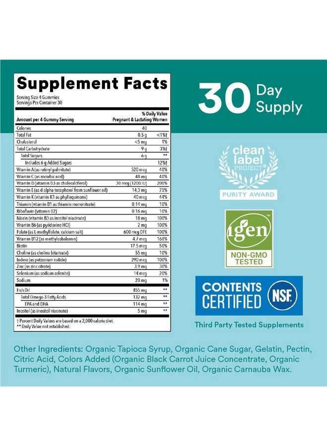 SmartyPants SmartyPants Prenatal Vitamins for Women, Multivitamin Gummies: Omega 3 Fish Oil (EPA/DHA), Biotin, Methylfolate, Vitamin D3, C, Vitamin B12, B6, A, K & Zinc, Inositol, 120 Count (30 Day Supply) - Image 3