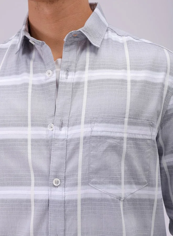 شركة المرآب الهندية Men Slim Fit Textured Checkered Full Sleeves Cutaway Collar Casual Shirt