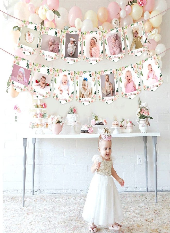 Funmemoir Floral 1st Birthday Photo Banner, Pink, Girls' Monthly Picture Display for Newborn to 12 Months - Image 4