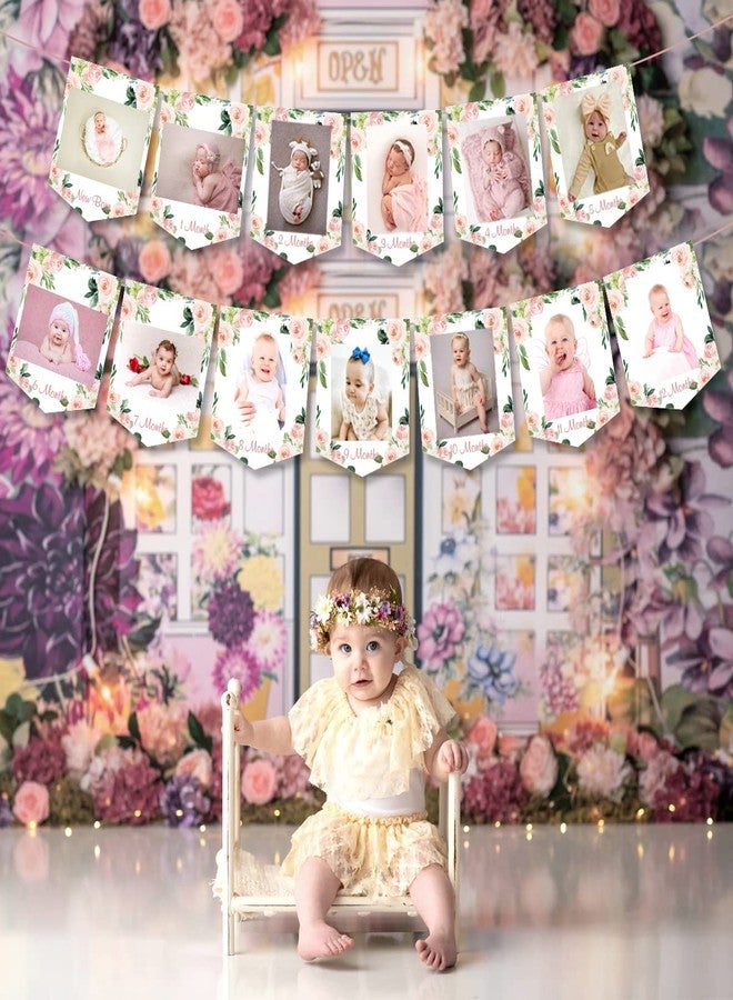 Funmemoir Floral 1st Birthday Photo Banner, Pink, Girls' Monthly Picture Display for Newborn to 12 Months - Image 3