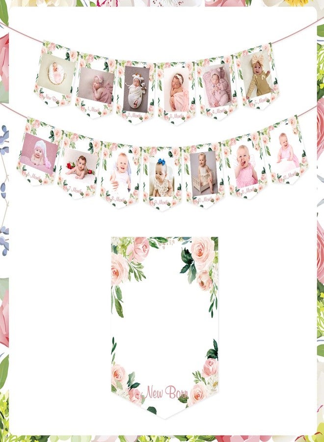 Funmemoir Floral 1st Birthday Photo Banner, Pink, Girls' Monthly Picture Display for Newborn to 12 Months - Image 5