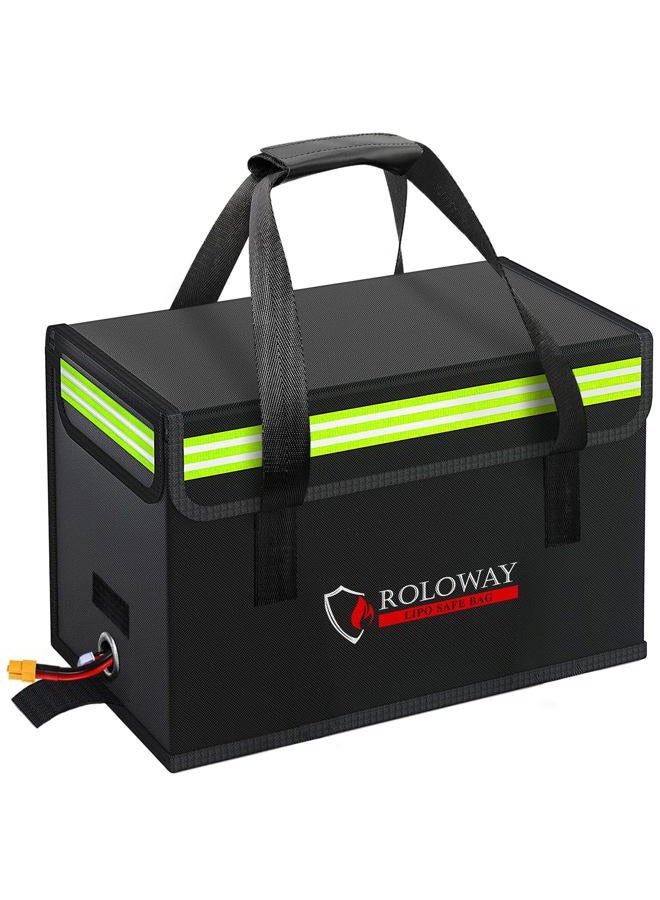 ROLOWAY Lipo Battery Bag (15 x 8.5 x 10 inch), Large Fireproof Lipo Ebike Bag with Comfortable Handle, Reflective Strip - Image 1