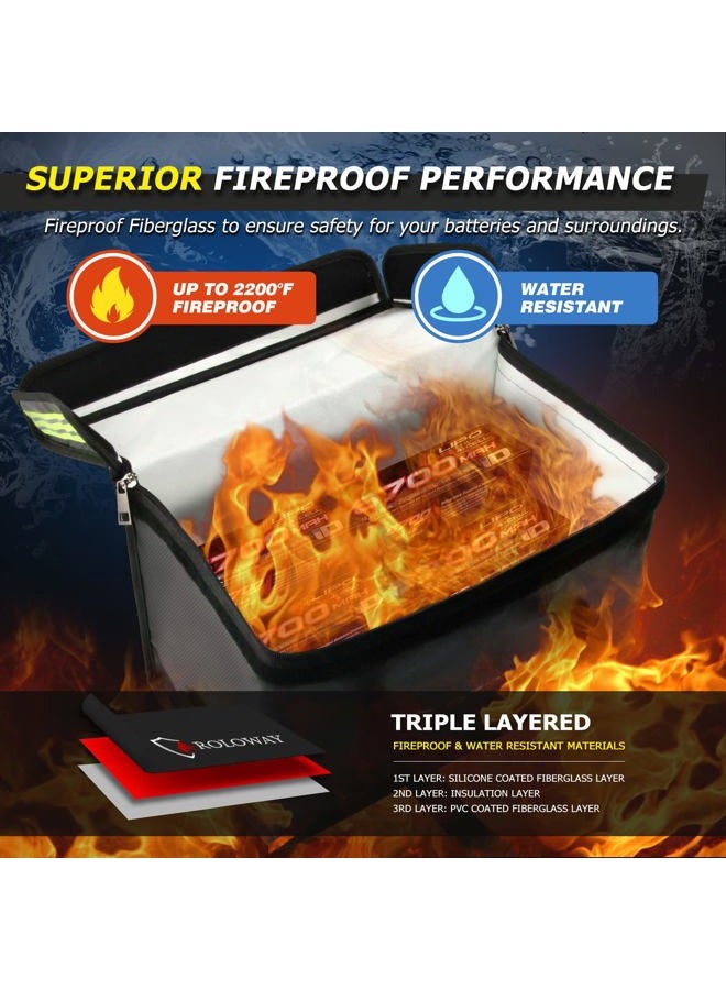 ROLOWAY Lipo Battery Bag (15 x 8.5 x 10 inch), Large Fireproof Lipo Ebike Bag with Comfortable Handle, Reflective Strip - Image 2