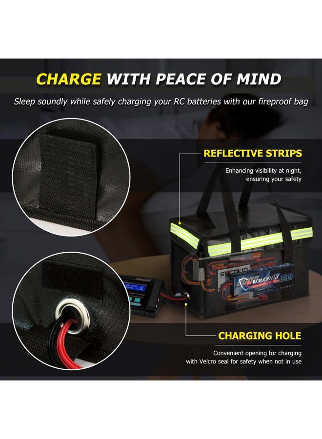 ROLOWAY Lipo Battery Bag (15 x 8.5 x 10 inch), Large Fireproof Lipo Ebike Bag with Comfortable Handle, Reflective Strip - Image 3