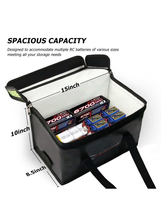 ROLOWAY Lipo Battery Bag (15 x 8.5 x 10 inch), Large Fireproof Lipo Ebike Bag with Comfortable Handle, Reflective Strip - Image 4