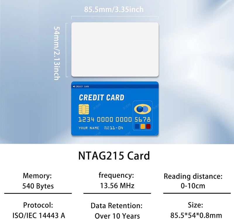 100 قطعة من بطاقة NFC NTAG215، علامات NFC 215، بطاقات بيضاء CR80 30 mil، ذاكرة 504 بايت، علامة NFC فارغة متوافقة مع Android وجميع الأجهزة التي تدعم NFC - Image 2
