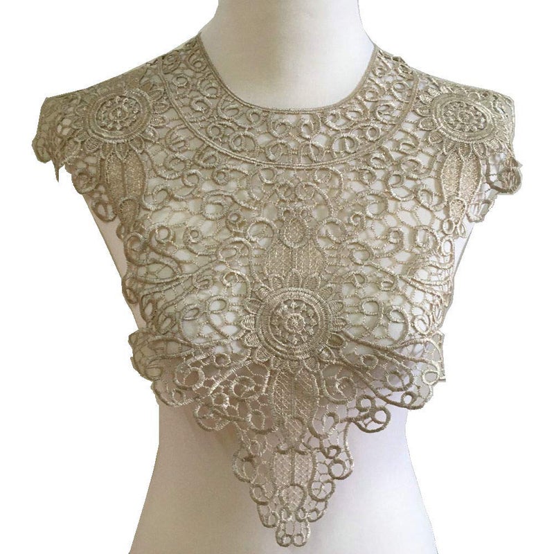ZALALAA 1pcs Embroidered Floral Lace Neckline Neck Collar Trim Clothes Sewing Applique Edge Light Coffee - Image 3