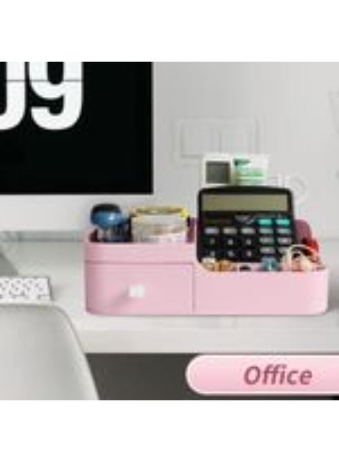 صندوق تخزين مستحضرات التجميل مع رف ودرج، منظم بلاستيكي لتزيين المنزل والطاولة، لمستحضرات التجميل، أحمر الشفاه، طلاء الأظافر، الفرش، منتجات العناية بالبشرة، العطور (وردي) - Image 3