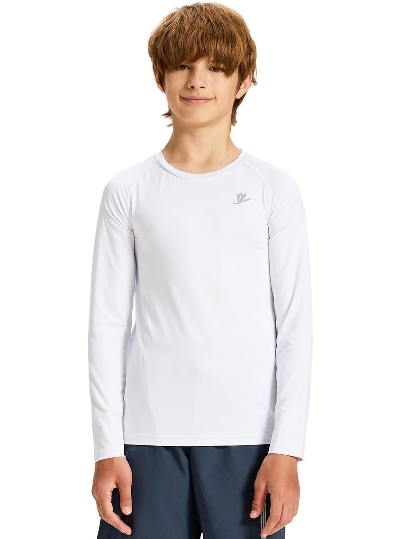 DEVOROPA Youth Boys Compression Shirt Long Sleeve Football Baseball Undershirt Quick Dry Sports Baselayer White M - Image 2