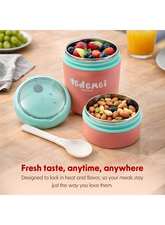 Tedemei Stainless Steel Breakfast Cup 710ml Pink Insulated Food Jar with Lid SS316 Food Grade Steel Leakproof Soup Oatmeal & Lunch Container for Office School & Travel - Image 3