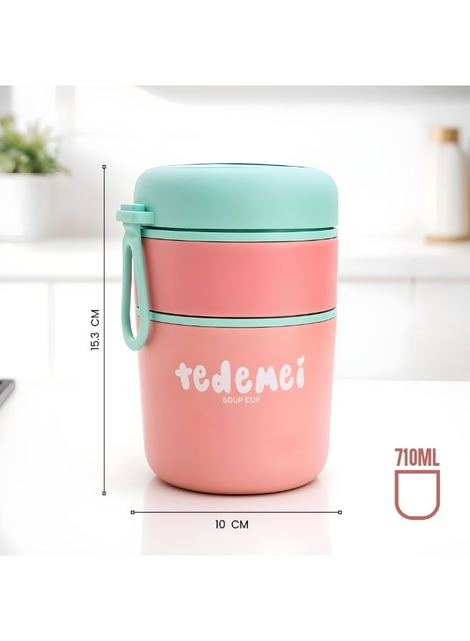 Tedemei Stainless Steel Breakfast Cup 710ml Pink Insulated Food Jar with Lid SS316 Food Grade Steel Leakproof Soup Oatmeal & Lunch Container for Office School & Travel - Image 4