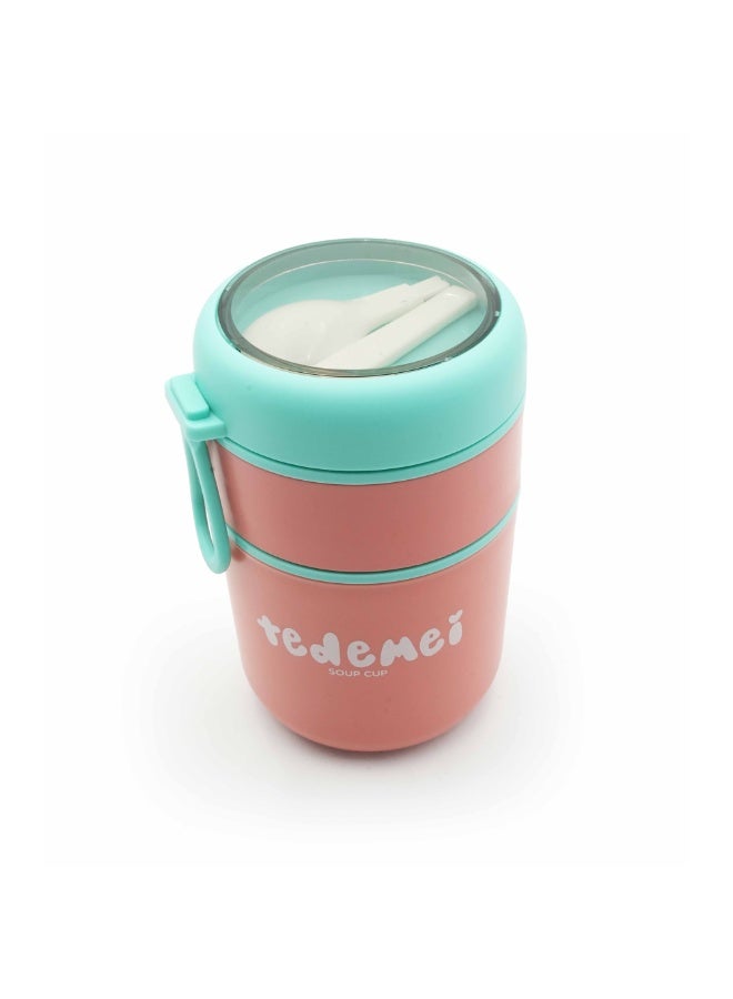 Tedemei Stainless Steel Breakfast Cup 710ml Pink Insulated Food Jar with Lid SS316 Food Grade Steel Leakproof Soup Oatmeal & Lunch Container for Office School & Travel - Image 1