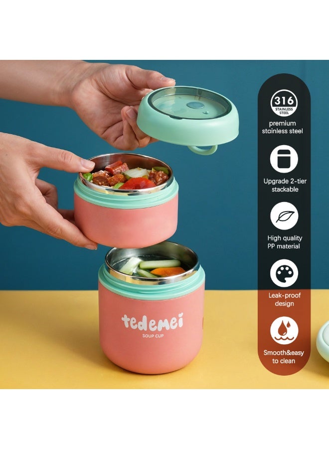 Tedemei Stainless Steel Breakfast Cup 710ml Pink Insulated Food Jar with Lid SS316 Food Grade Steel Leakproof Soup Oatmeal & Lunch Container for Office School & Travel - Image 5