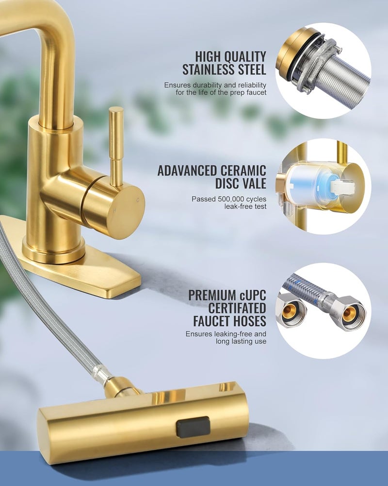 ALEASHA Bar Sink Faucet Single Hole, 3 Water Modes Wet Bar Faucets with Pull Out Sprayer, Prep Sink Faucet 360 Swivel for Small Kitchen Bathroom Faucets with cUPC Supply Lines, Brushed Golden - Image 5