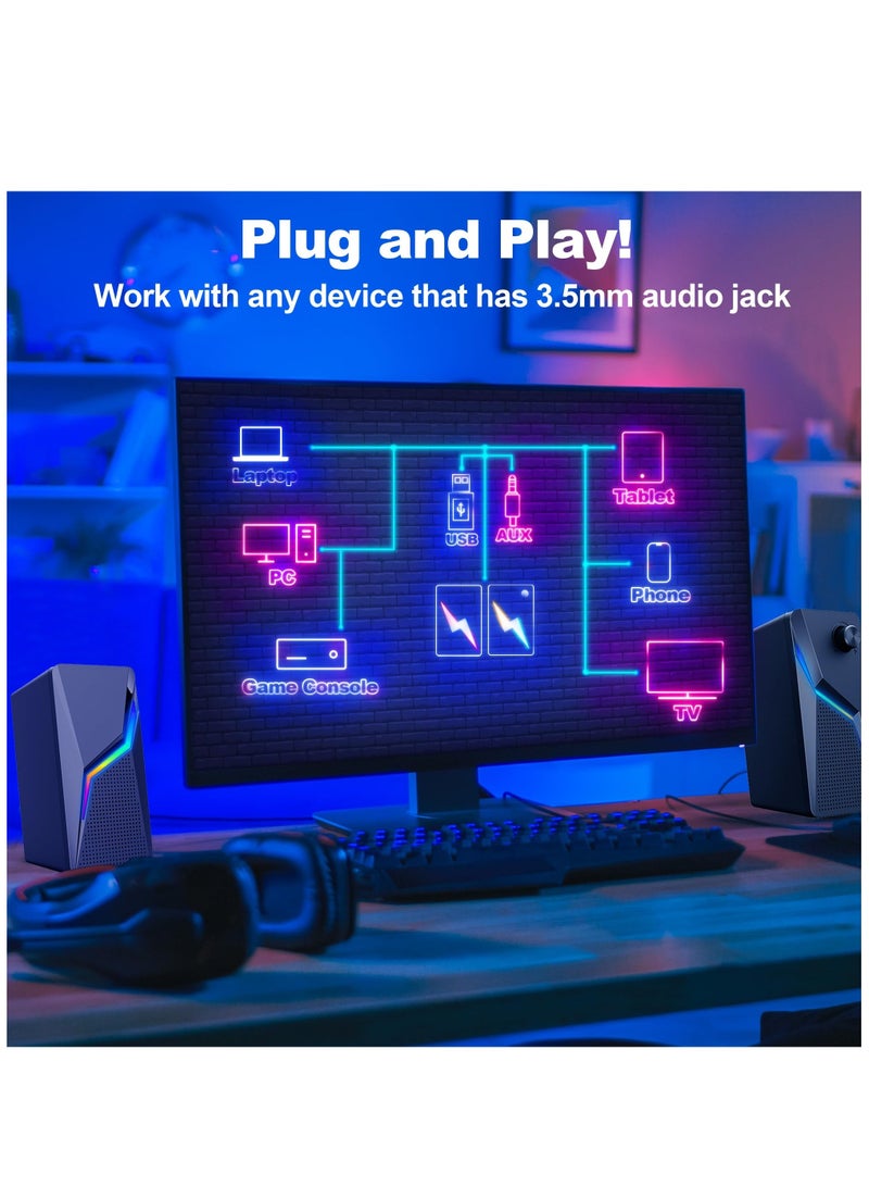Computer Speakers, PC Gaming Speakerswith Enhanced Bass and Volume Control, Stereo 2.0 USB Powered 3.5mm AuxMultimedia Speakers for Laptop Desktop Tablets Phone  - Image 4