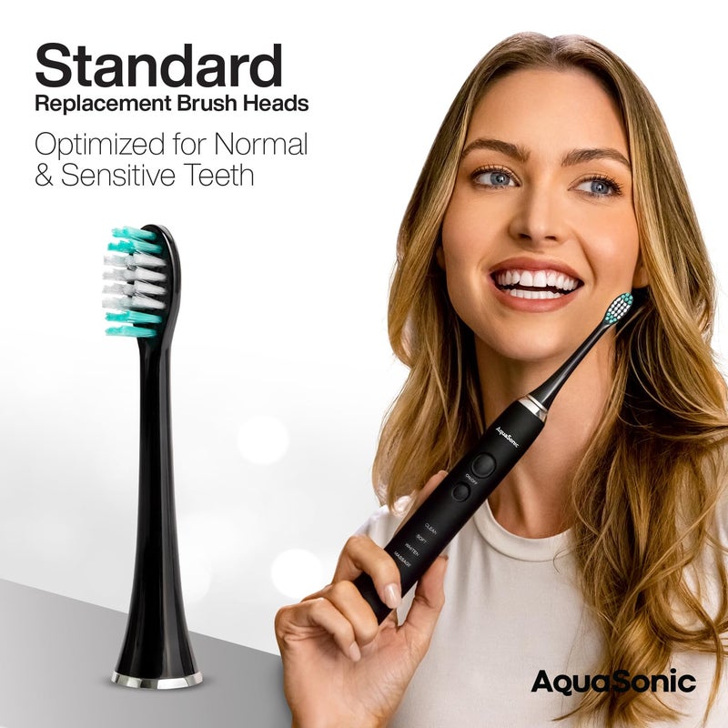 AquaSonic Standard Replacement Brush Heads | for Normal & Sensitive Teeth | Compatible with Many AquaSonic Toothbrush Handles (2 Pack Black) - Image 2