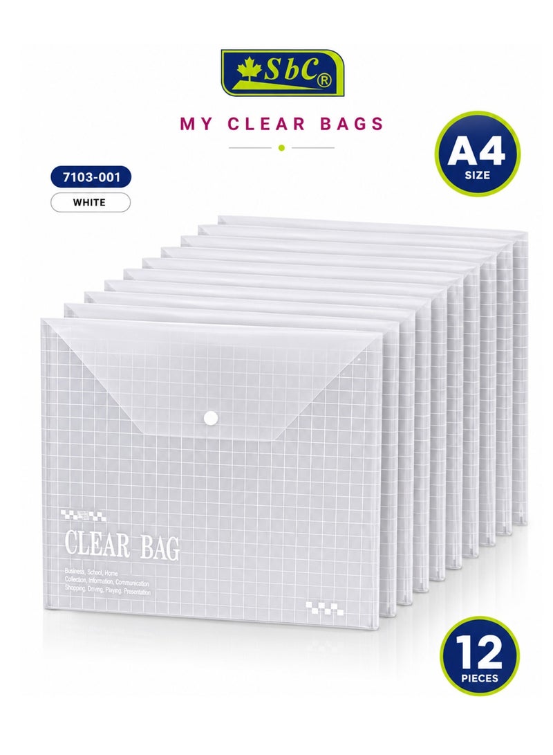 SBC 12-Piece A4 Size Clear Document Bag White - Image 1