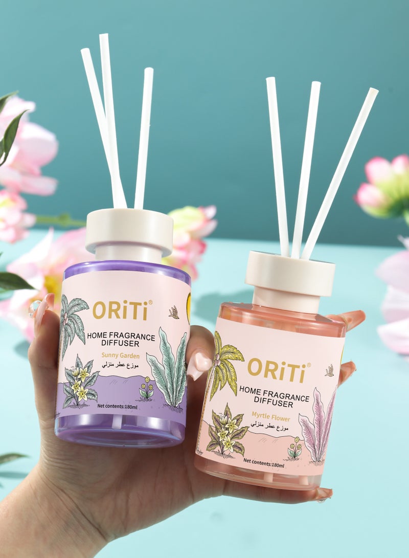 ORiTi 2 قطع موزع عطر زهور - 180 مل سائل زيت أساسي طبيعي، ديكور منزلي رومانسي برائحة منعشة من النباتات، زجاجة بلاستيكية لسهولة الحمل، عطر منزلي، تعبئة أنيقة، بلاستيك متين - ب - Image 1