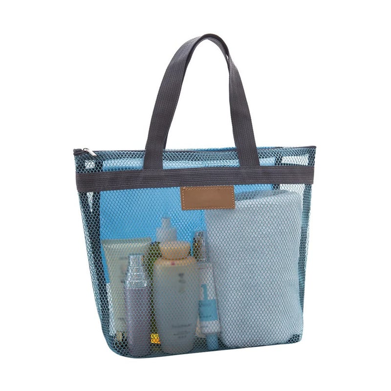 Pebipoo Mesh Shower Caddy Bag, Quick Dry Portable Tote Bag with Zipper and Inner Pocket, Lightweight Bath Organizer for College Dorm Bathroom, Swimming, Gym, Beach, Travel (Blue) - Image 1
