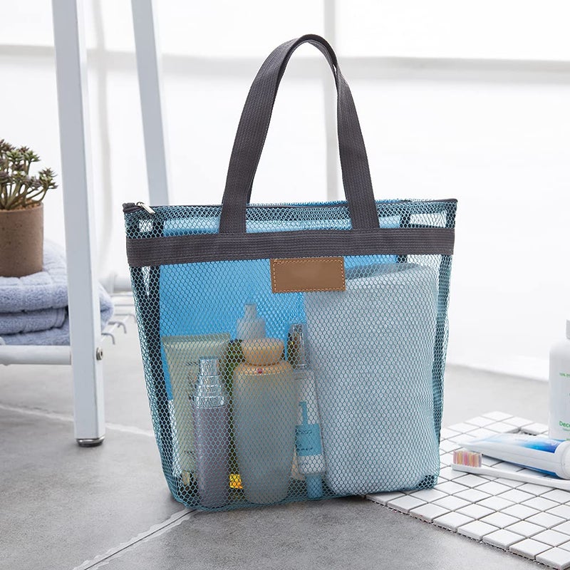 Pebipoo Mesh Shower Caddy Bag, Quick Dry Portable Tote Bag with Zipper and Inner Pocket, Lightweight Bath Organizer for College Dorm Bathroom, Swimming, Gym, Beach, Travel (Blue) - Image 3
