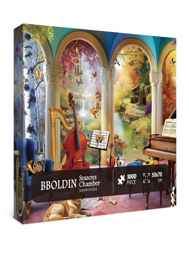 BBOLDIN Seasons Music Room Puzzle 1000 Pieces for Adults, Four Season Garden Landscape Jigsaw Puzzles, Musical Instruments Butterfly Flower Puzzle - Image 1