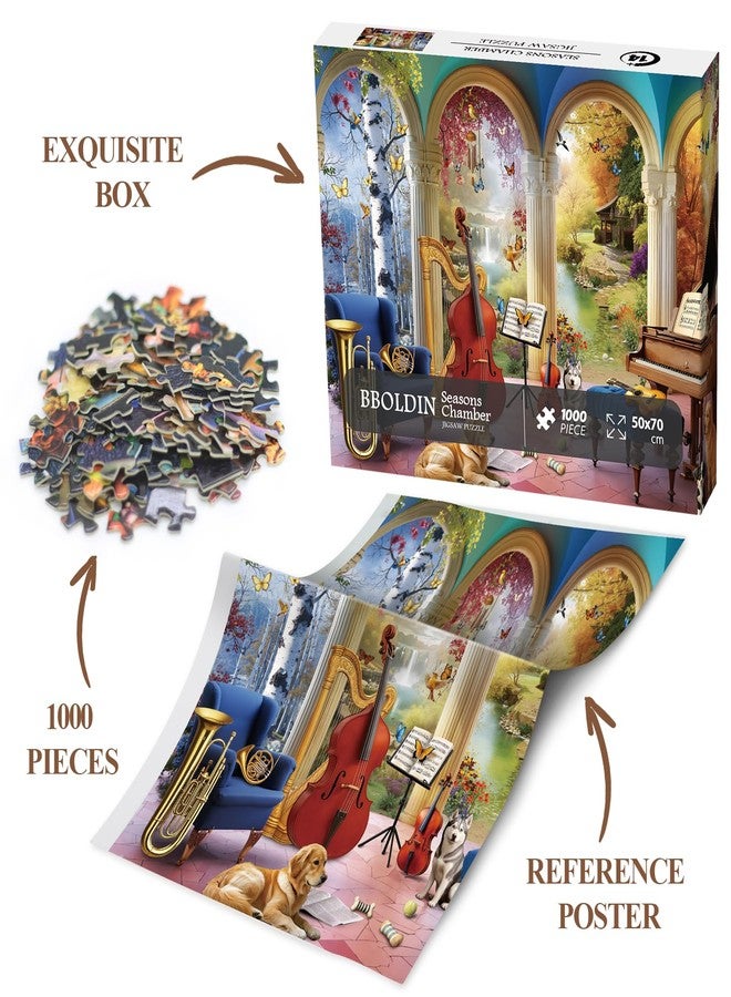 BBOLDIN Seasons Music Room Puzzle 1000 Pieces for Adults, Four Season Garden Landscape Jigsaw Puzzles, Musical Instruments Butterfly Flower Puzzle - Image 5