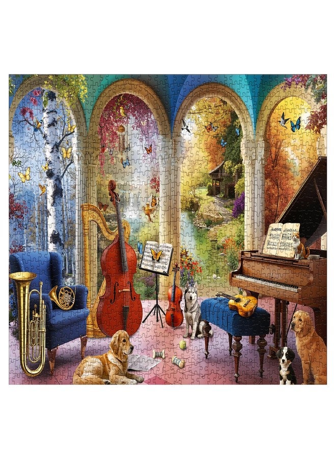 BBOLDIN Seasons Music Room Puzzle 1000 Pieces for Adults, Four Season Garden Landscape Jigsaw Puzzles, Musical Instruments Butterfly Flower Puzzle - Image 2