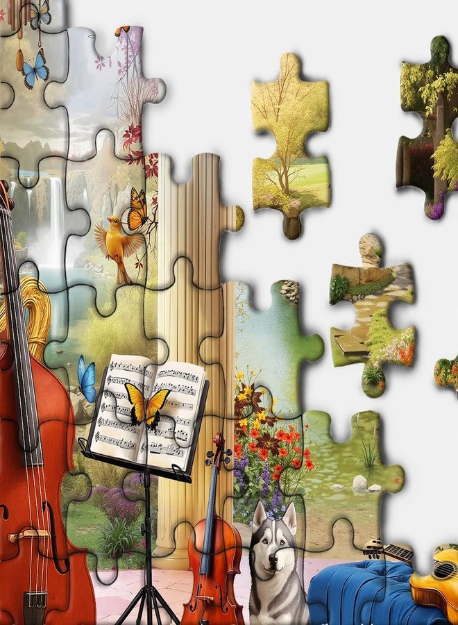 BBOLDIN Seasons Music Room Puzzle 1000 Pieces for Adults, Four Season Garden Landscape Jigsaw Puzzles, Musical Instruments Butterfly Flower Puzzle - Image 3