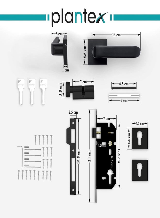 Plantex Triple Security Door Lock for Home/Main Door Lock Set with 3 Years of Warranty Mortise Lock for Door with Brass Lock Body & Cylinder(7110 - Black) - Image 3