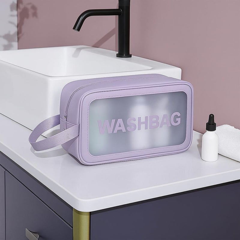 Gritty Wash Bag Pouch for Travel Kit Toiletry Bag Cosmetic Bag Make Up Box for Brushes, Accessories with Handle, Large Capacity Translucent Waterproof Travel Storage Organizer Set of 3(Purple) - Image 5