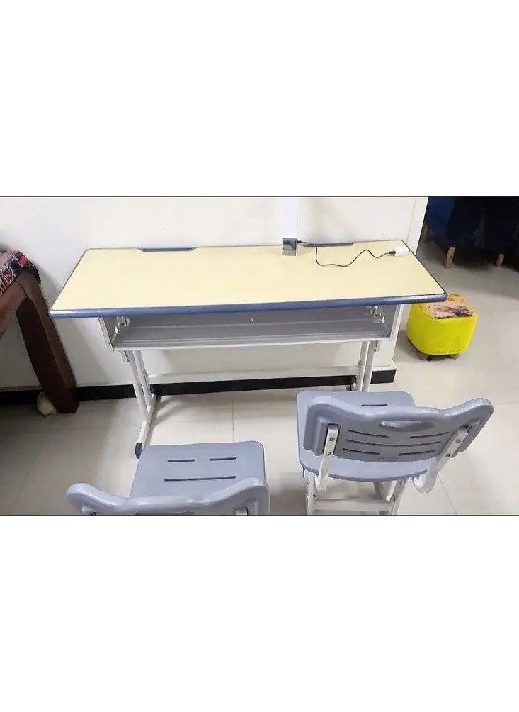 مجموعة من 3 مكتب مزدوج للطلاب بتصميم عصري مريح قابل للتعديل مع أدراج تخزين وطاولة وكراسي محطة عمل للقراءة والرسم أثاث للأطفال 120 × 45 × 76 و37 × 38 × 42 سم