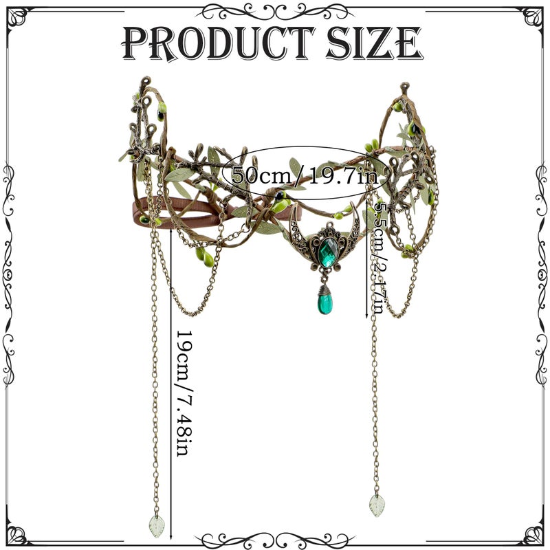 MOSTORY Bronze Woodland Elf Crown - Green Elf Headpiece with Tassel for Medieval Renaissance Accessoires Women, Forest Fairy Circlet for Renfaire Fairycore Cosplay Viking Outfit - Image 5