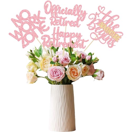 Ephlyn 16Pcs Happy Retirement Centerpiece Sticks Officially Retired Table Flower Centerpieces Sticks No Work Zone Floral Decorations for Farewell Birthday Party Centerpieces Supplies Pink - Image 1