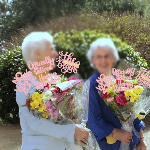 Ephlyn 16Pcs Happy Retirement Centerpiece Sticks Officially Retired Table Flower Centerpieces Sticks No Work Zone Floral Decorations for Farewell Birthday Party Centerpieces Supplies Pink - Image 5