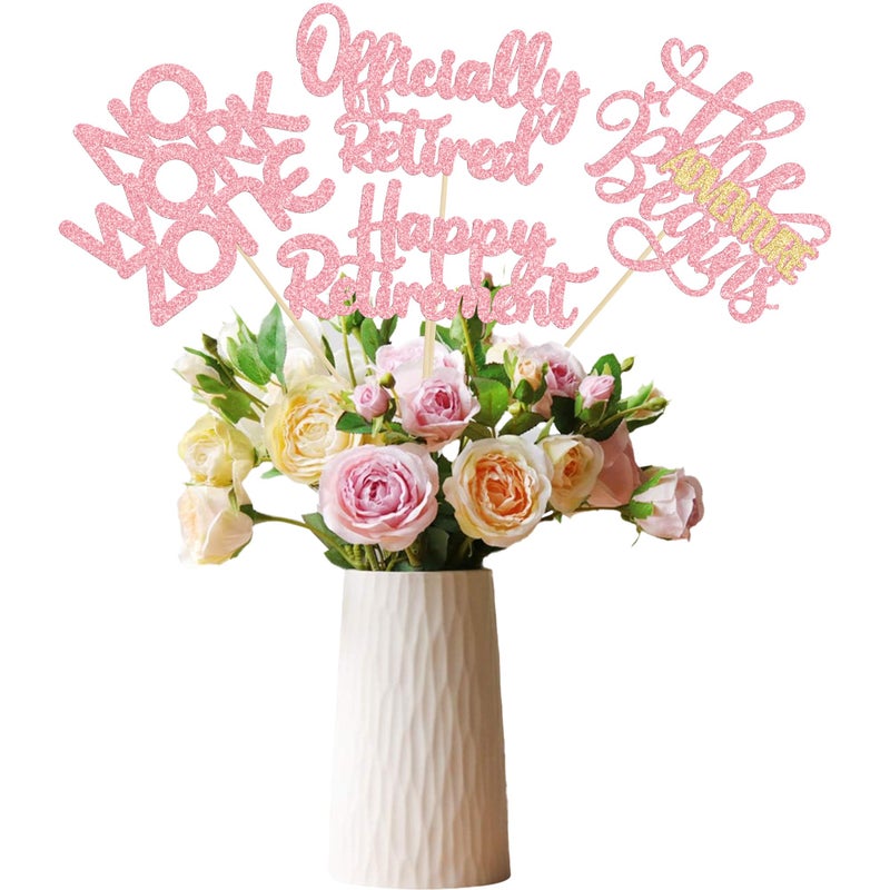 Ephlyn 16Pcs Happy Retirement Centerpiece Sticks Officially Retired Table Flower Centerpieces Sticks No Work Zone Floral Decorations for Farewell Birthday Party Centerpieces Supplies Pink - Image 3