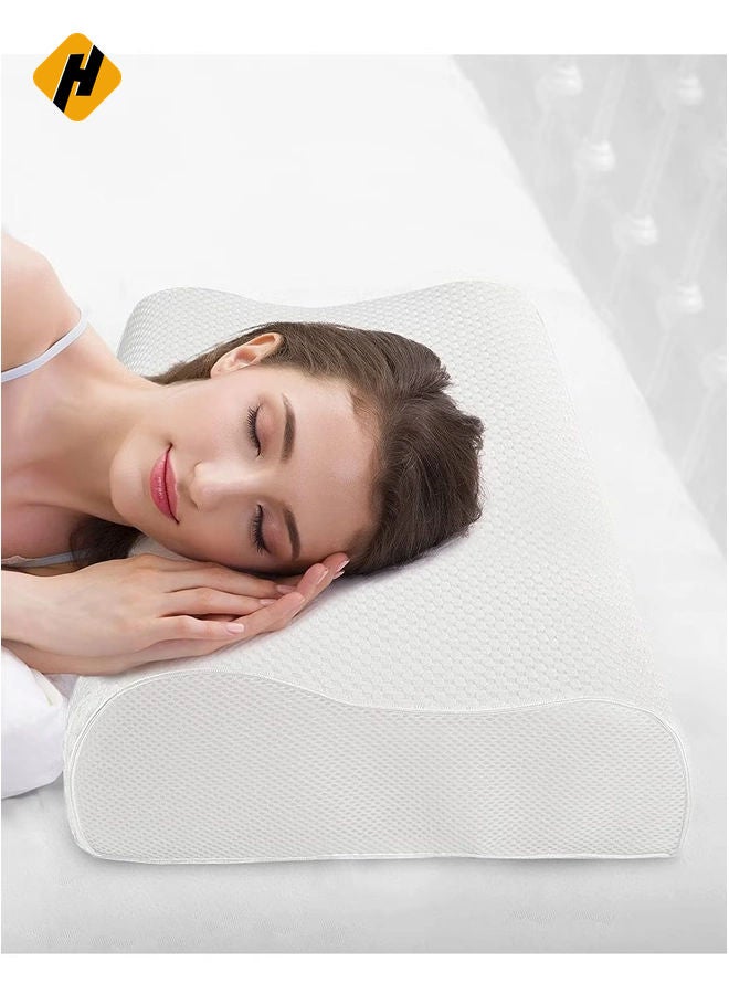 HuHa Memory Foam Pillow, Findigit Cervical Neck Support Pillow for Sleeping, Contour Ergonomic Orthopedic Pillow for Back, Side Sleeper (White) - Image 1