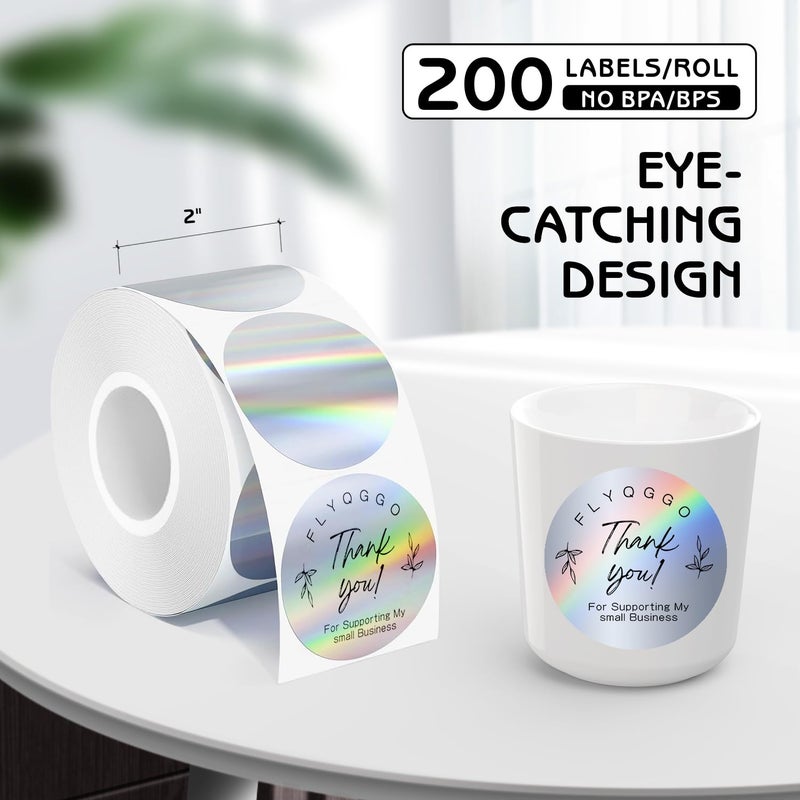 FLYQGGO 2 inch Round Holographic Thermal Sticker Labels, Waterproof & Rainbow Wave & Glitter Design, for Price/Name Tag, Barcode, DIY Custom Logo Design, Sliver(200Pcs/Roll) - Image 3
