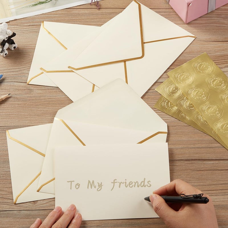 Homtable 50 عبوة أظرف A7 مع بطاقات مطوية 5x7 وملصقات ذهبية، أظرف ذهبية للمكتب، الزفاف، الدعوات، التخرج، حفلة استقبال المولود (لون كريمي) - Image 5