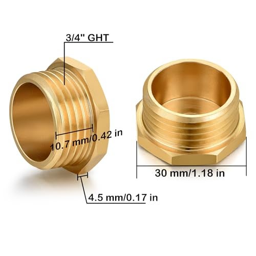SIGURANTA Male Brass Pipe Plug Outer Garden Hose 3/4" GHT Male Threaded End Cap Plug Garden Irrigation Pipe Fittings Water Tubing Stopper(3 Pack) - Image 2