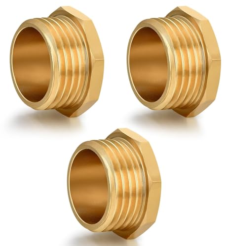 SIGURANTA Male Brass Pipe Plug Outer Garden Hose 3/4" GHT Male Threaded End Cap Plug Garden Irrigation Pipe Fittings Water Tubing Stopper(3 Pack) - Image 1