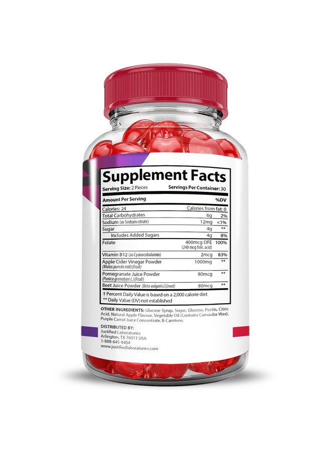 Justified Laboratories Premier Keto ACV Gummies Premier Keto Gummies Advanced 1000MG Apple Cider Vinegar Formulated with Pomegranate Beet Juice Powder B12 Vegan Non GMO 60 Gummys - Image 4