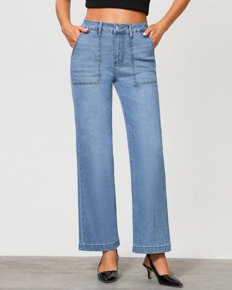 GRAPENT Jeans for Women Trendy Baggy Denim Trousers for Women Roadknight Blue Size Medium US 8 to 10 - Image 4