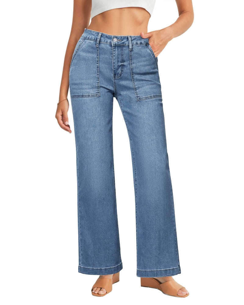 GRAPENT Jeans for Women Trendy Baggy Denim Trousers for Women Roadknight Blue Size Medium US 8 to 10 - Image 1