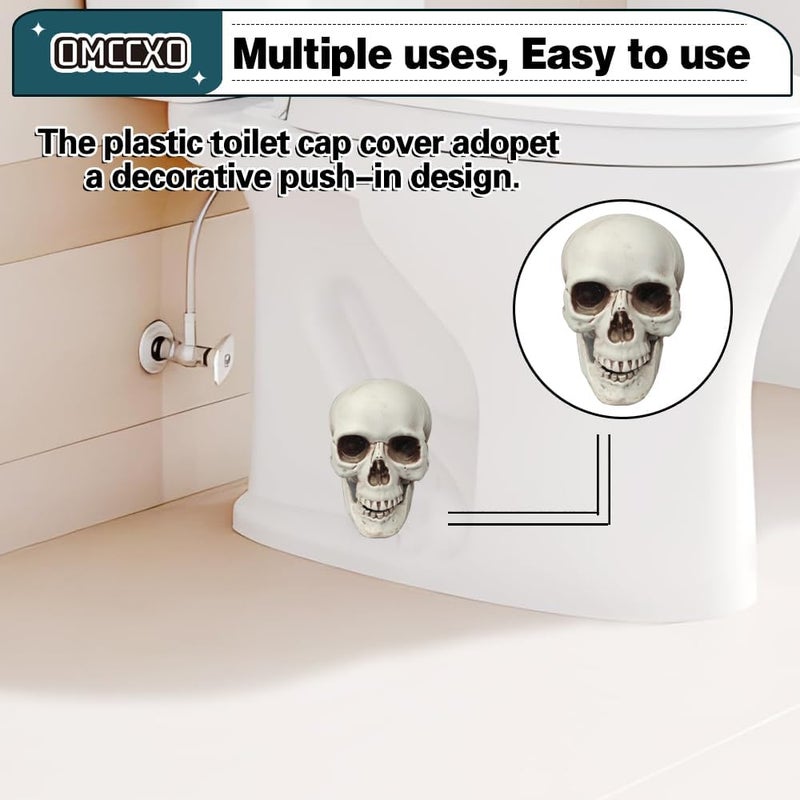 OMCCXO 2Pack Skull Toilet Bolt Caps,Toilet Bolt Covers Decorative,Fun Skull Toilet Bolt Covers，Universal Toilet Bolt Caps Toilet Caps for Bottom of Toilet (Plastic Skull), SKNGC-18 - Image 2
