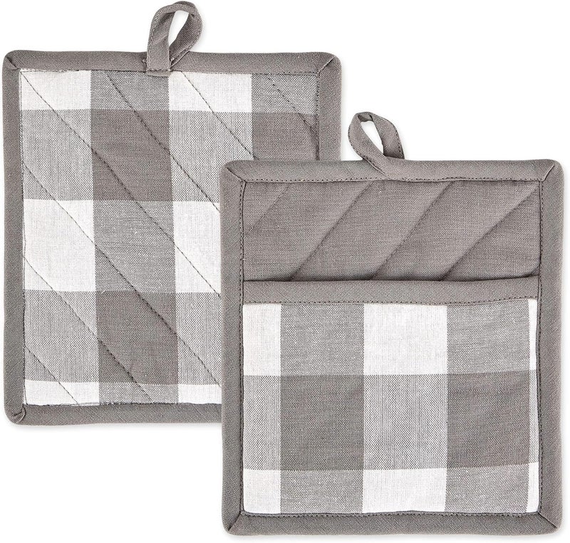 DII Buffalo Check Kitchen Collection, Classic Farmhouse Kitchen Set, Potholder, One Size, Gray & White, 2 Piece - Image 1