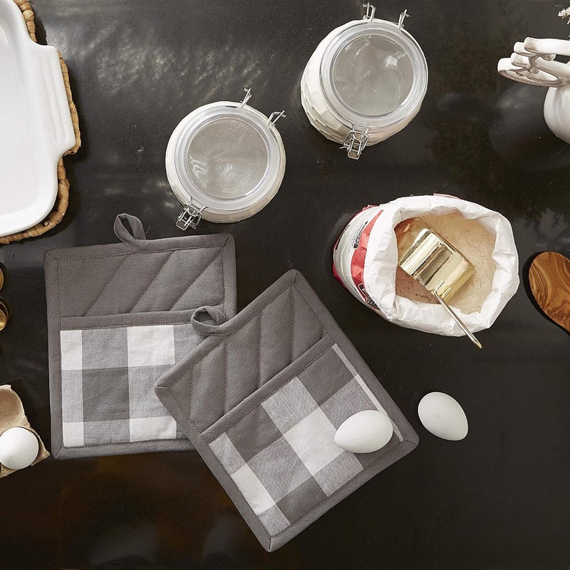 DII Buffalo Check Kitchen Collection, Classic Farmhouse Kitchen Set, Potholder, One Size, Gray & White, 2 Piece - Image 3