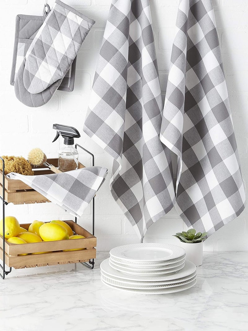 DII Buffalo Check Kitchen Collection, Classic Farmhouse Kitchen Set, Potholder, One Size, Gray & White, 2 Piece - Image 5