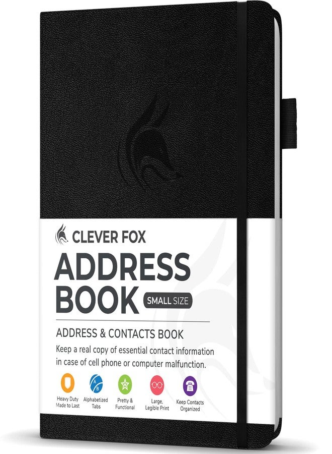 Clever Fox Address Book with alphabetic tabs - PU leather telephone and address book for keeping contacts safe, Contact Organizer Journal, Small Size (4.0″ x 5.5″), Hardcover, Black - Image 1