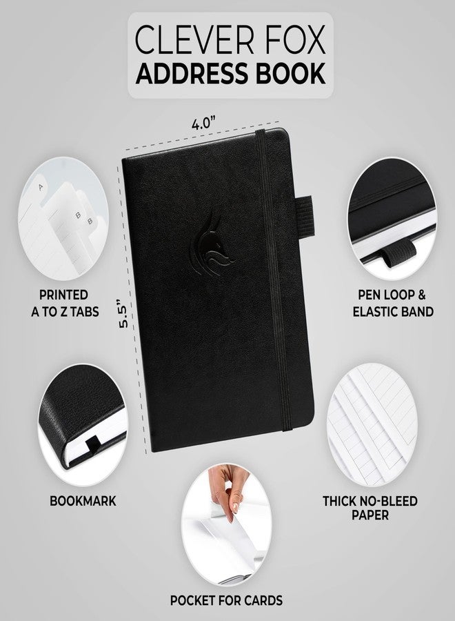 Clever Fox Address Book with alphabetic tabs - PU leather telephone and address book for keeping contacts safe, Contact Organizer Journal, Small Size (4.0″ x 5.5″), Hardcover, Black - Image 2